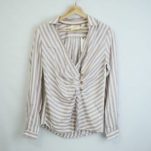 NWT Anthropologie Maeve Wrap Surplice Shirt Top, Pink/White Striped, Women Sz 2